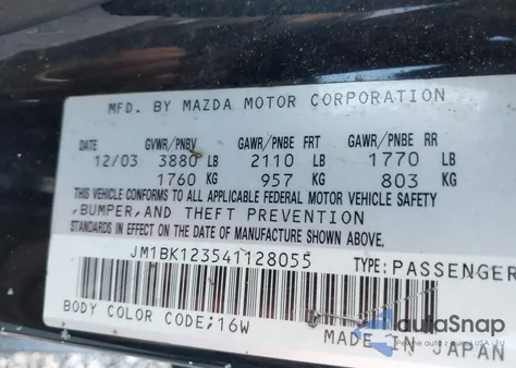 2004 Mazda Mazda3 S из США, поврежденный, VIN JM1BK123541128055